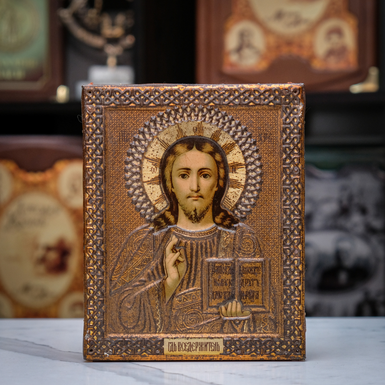 Старинная икона Господа Вседержителя 1896 года, фабрика Жако (без реставрации)