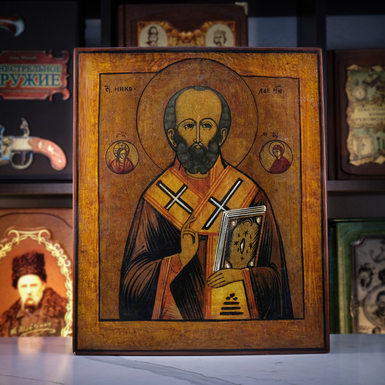 Старинная икона Святого Николая Чудотворца второй половины 19 века, центральные регионы православия