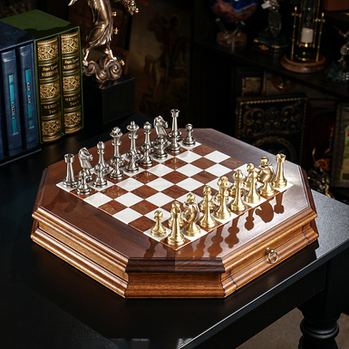 Шахматный набор "Sereno" с деревянной доской (46х46 см) и металлическими фигурками от ITALFAMA