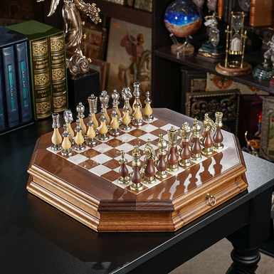 Chess set "Prime" with wooden board (46x46 cm) and metal pieces from ITALFAMA