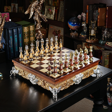 Шахматный набор ручной работы "Quest" с деревянной доской (43х43 см) и металлическими фигурками от ITALFAMA