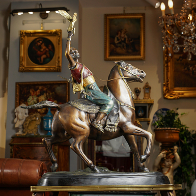 Винтажная бронзовая фигура всадника-сокольника "Aristocrat" (7 кг), Франция, конец 20-го века