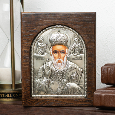 Икона "Николай Чудотворец" с посеребрением
