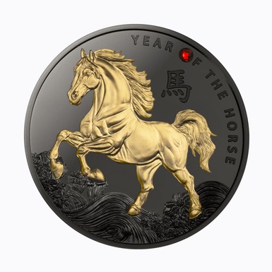 Серебряная монета "Год Лошади 2026" с рутением в рамке