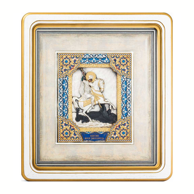 Ікона "Святий Юрій Змієборець" із металу, позолоти, сріблення, італійської емалі