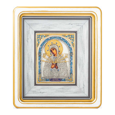 Ікона Богородиця "Семистрільна" з міді, сріблення, позолоти, каміння, емалей
