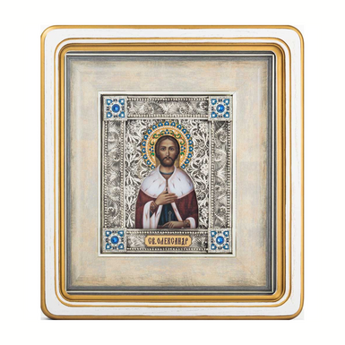 Икона «Святитель и чудотворец Александр, патриарх Константинопольский» из меди, серебрения, позолоты, эмалей