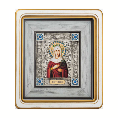 Ікона "Свята Тетяна" з металу, сріблення, позолоти, емалей, каміння