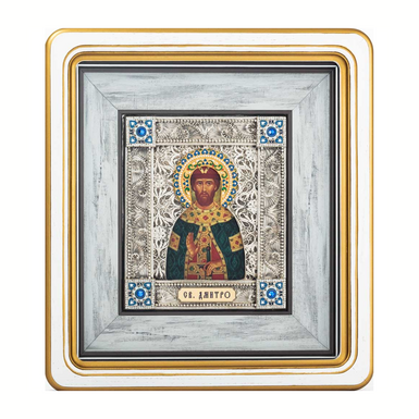 Икона "Святой благоверный князь Димитрий" из меди, серебрения, позолоты, эмалей, камней