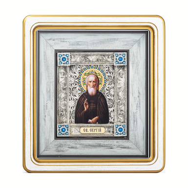 Икона «Преподобный Сергей Радонежский, чудотворец» из меди, серебра, позолоты, эмалей, камней