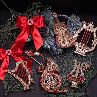 Набор елочных игрушек "The magic of music" ручной работы (8 шт.)