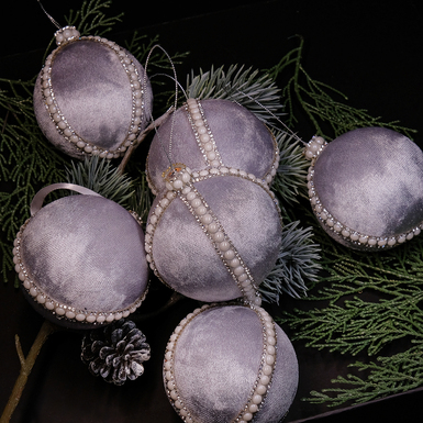Набор елочных игрушек "Lavender" ручной работы (6 шт.)