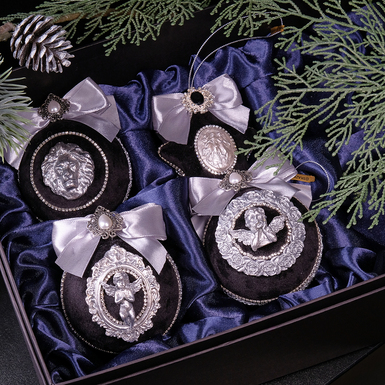 Набор елочных игрушек "Mysterious night" ручной работы (4 шт.)