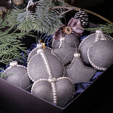 Набор елочных игрушек "Sparkle" ручной работы (9 шт.)