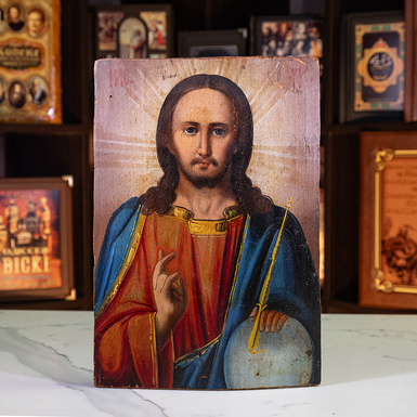 Старовинна ікона Ісуса Христа кінця 19 століття, центральна Україна (без реставрації)