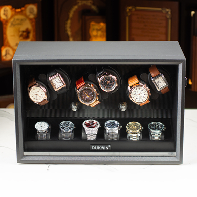 Скринька для підзаводу 6 та зберігання 6 годинників "Aurora Blue Light Quiet Motors Grain" від DUKWIN