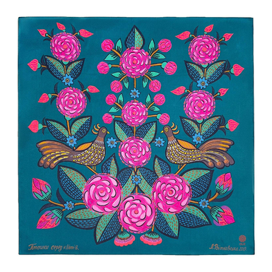 Шелковый платок "Птички среди цветов" (по мотивам одноименной работы художницы Людмилы Витковской) от OLIZ