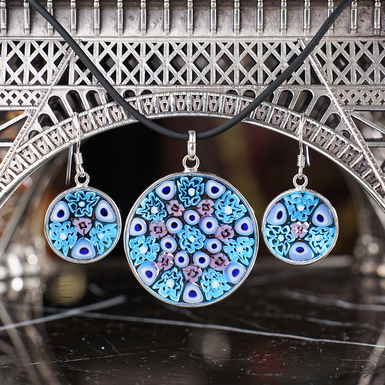 Набір кулон та сережки Cornflowers з муранського скла