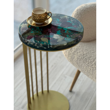 Журнальный стол с цветами и эпоксидной смолой "Flower Wave"