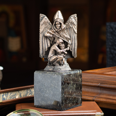 Bronze sculpture "Military Angel" on a labradorite pedestal (22 cm)