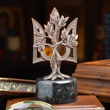 Bronze sculpture "Flower Trident of Ukraine" on a labradorite pedestal (21 cm)