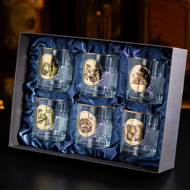 Whiskey set of 6 crystal glasses with gilding and enamels "Zodiac Signs. First Half of the Year" by BIANCANEVE