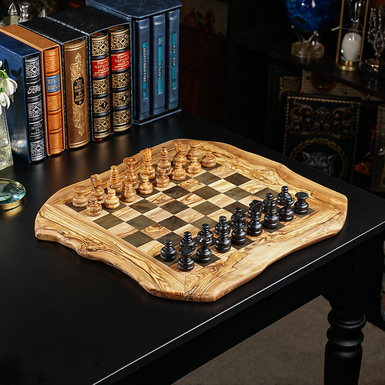 Handcrafted chess set "Olivera" made of natural olive wood (45x45 cm)