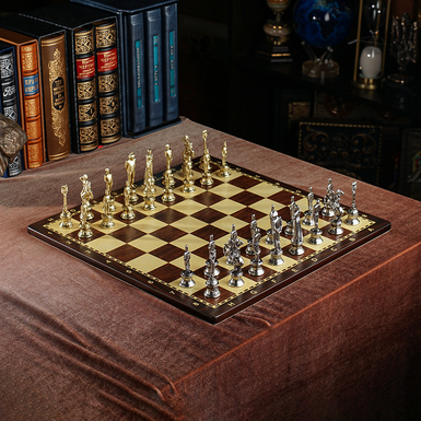 Шаховий набір "Imperial Corsica" з дерев'яною дошкою ручної роботи та металевими фігурками від ITALFAMA