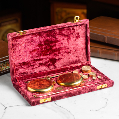 Replica of vintage brass apothecary scales "Health" by Ross London