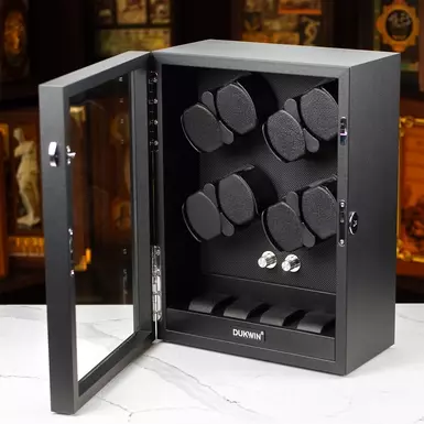 Box for winding 8 and storing 4 watches "Aurora Blue Light Quiet Motors" by DUKWIN (with defect last 4 photos)