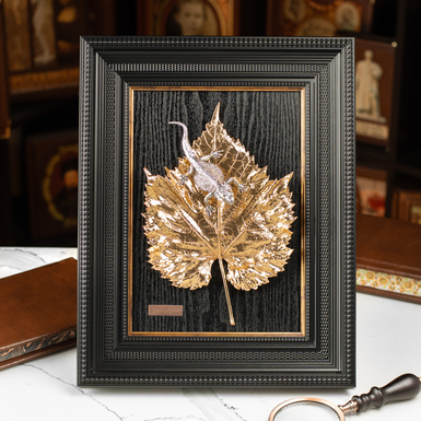 Авторська композиція "Осінній лист виноградної лози з ящіркою" з позолотою, міддю, срібленням від Євгена Єпура