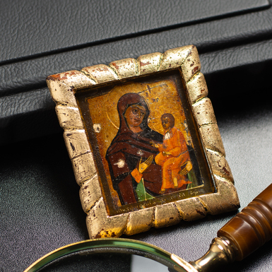 Дорожня іконка Тихвінської Божої Матері другої половини 19 століття, центральне Наддніпрянщина (без реставрації)