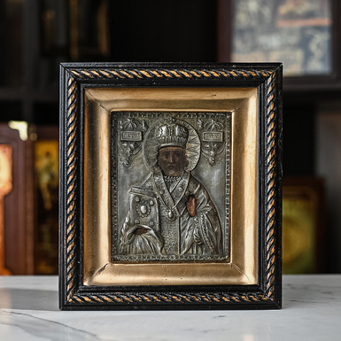 Старинная икона Николая Чудотворца середины 19 века, центральные регионы православия (без реставрации)