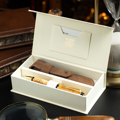 Amber pen "Sun" with gold plating