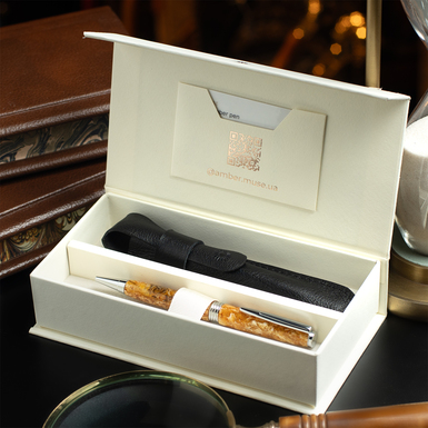 Amber pen "Dream" with silver plating
