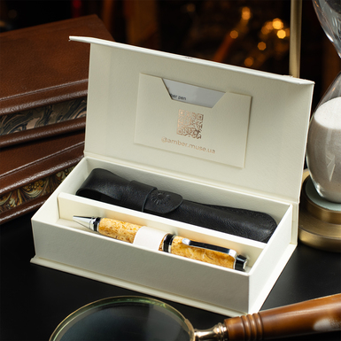 Amber pen "Life" with silver plating