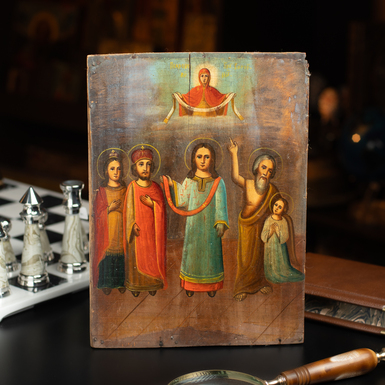 Старинная икона Покрова Пресвятой Богородицы конца 19 века, центральное Приднепровье (без реставрации)