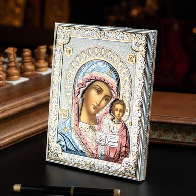 Икона "Казанская Богородица" с цветным изображением на деревянной основе от Valenti