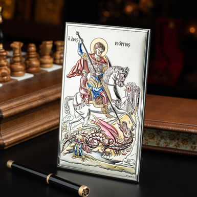 Ікона Святого Георгія Побідоносця з посрібленням та позолотою від Valenti