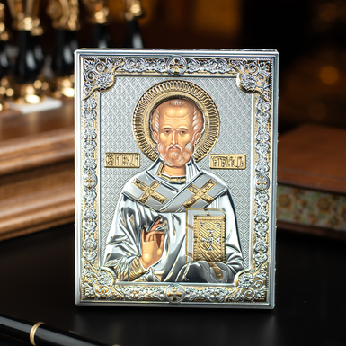 Икона Святого Николая с позолотой и посеребрением от Valenti