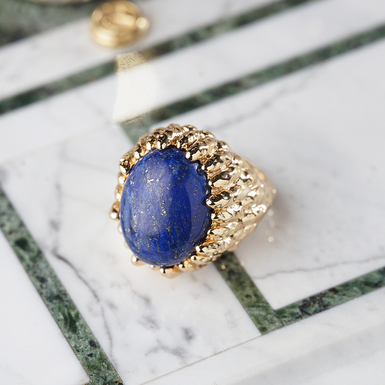 Каблучка з латуні, покриттям з 18-каратного золота та синім кварцом "Mireya" від Sovrani