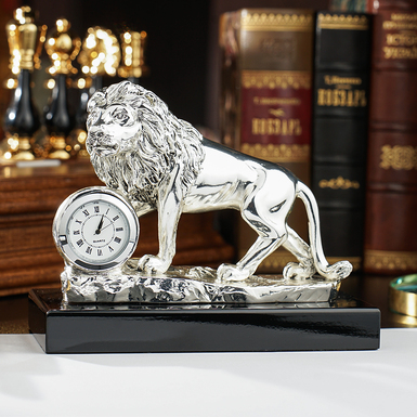 Silver-plated statuette "Lion with a clock" by ArtBe