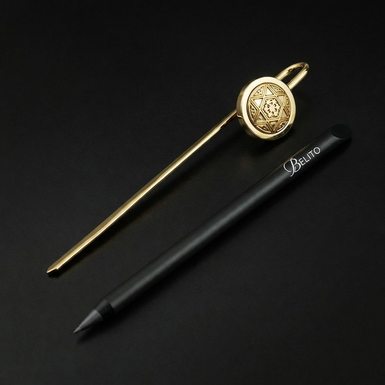 Gift set: bookmark "Flower of the East" by Anframa and anodized aluminum "Black" fountain pen by Belito