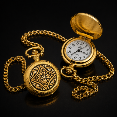 Anframa "Tempus" gold-plated Damascus steel watch pendant