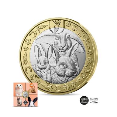 Коллекционная монета "Rabbit", 5 евро, 2025 год, из серии Любимые животные Франции