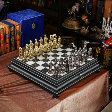 Chess set "Sakura Palace" with wooden board and metal pieces from ITALFAMA