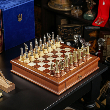 Шахматный набор "Knight's Quest" с деревянной доской и металлическими фигурками от ITALFAMA