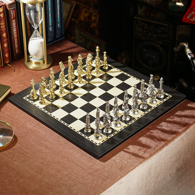 Chess set "Olympus" with wooden board and metal pieces from ITALFAMA