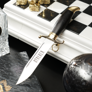Fin knife with engraving "STALKER" in a leather case from GRAND