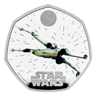 Срібна монета Зоряні Війни: X-Wing 50 пенсів 2024 Великобританія (пруф, кольорова)